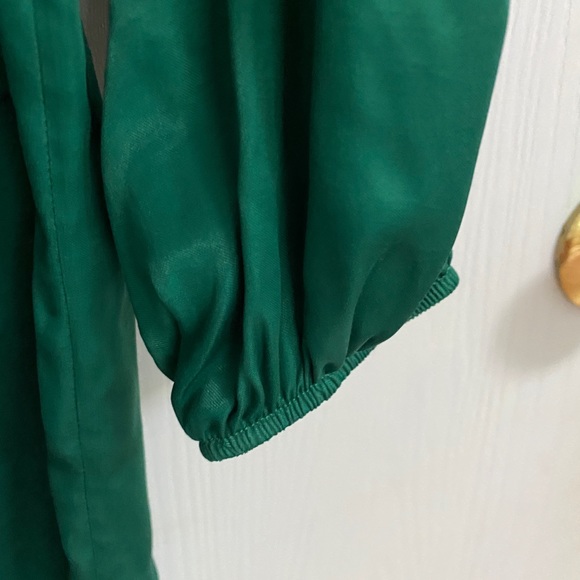 ZARA - Satin Green Long Sleeve High Neck Wrap Dress - Picture 2 of 5